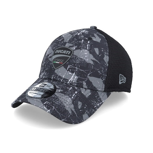 Casquette ajustée camouflage Ducati Corse New Era® 39THIRTY pour homme - Noir et gris