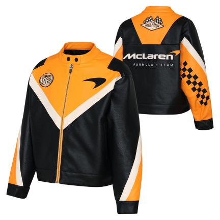 2025 McLaren F1™ Team Auto Racing Car Men's Synthetic Pleather Bomber Jacket - Papaya/Black
