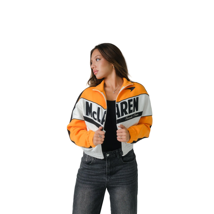 2025 McLaren F1™ Team Top Speed Ladies' Fleece Track Jacket - Papaya/Beige