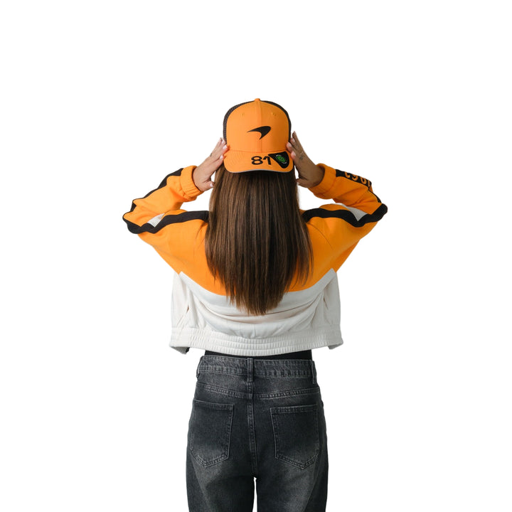 2025 McLaren F1™ Team Top Speed Women's Fleece Track Tailored Jacket - Papaya/Beige