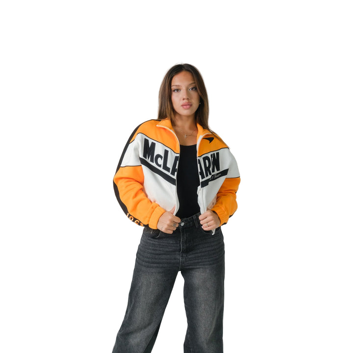 2025 McLaren F1™ Team Top Speed Women's Fleece Track Jacket - Papaya/Beige