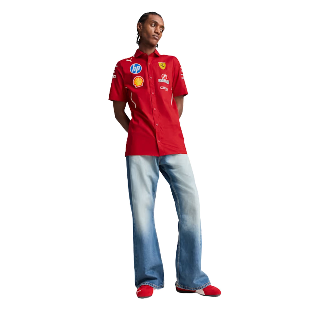 2025 Scuderia Ferrari F1™ HP Team Men's Button Up Shirt - Dark Cherry Red