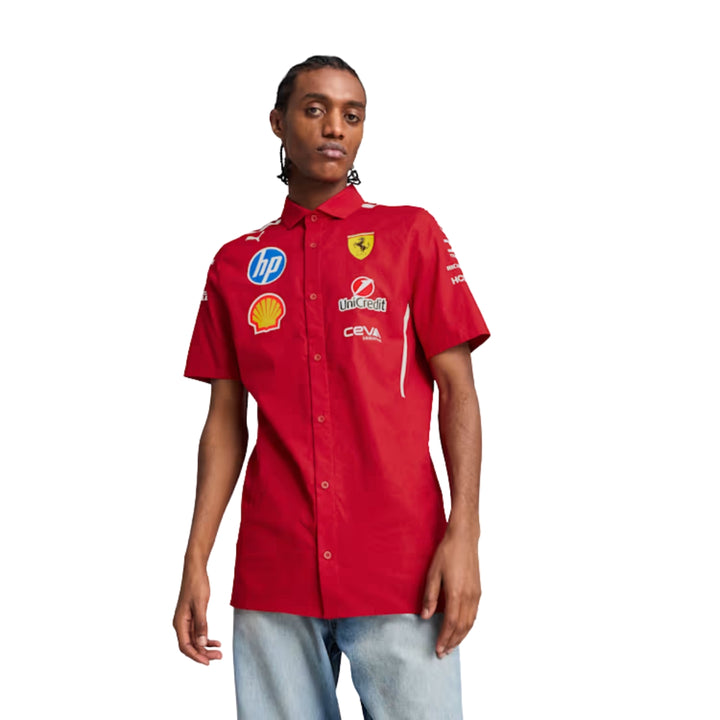2025 Scuderia Ferrari F1™ HP Team Men's Button Up Shirt - Dark Cherry Red
