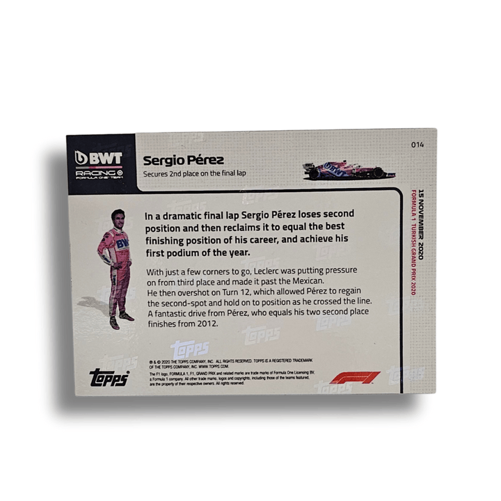Carte à collectionner de l'équipe Alpine F1™ Topps Racing Point Sergio Perez, 2e place du Grand Prix de Turquie de F1™ 2020