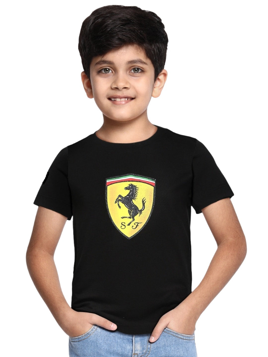 Scuderia Ferrari F1 Team Large Logo Shield Boys T-Shirt - Black