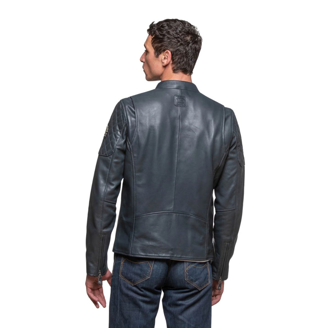 Senna F1 Driver Lotus "Sao Paulo" GP Leather Men's Jacket - Navy Blue
