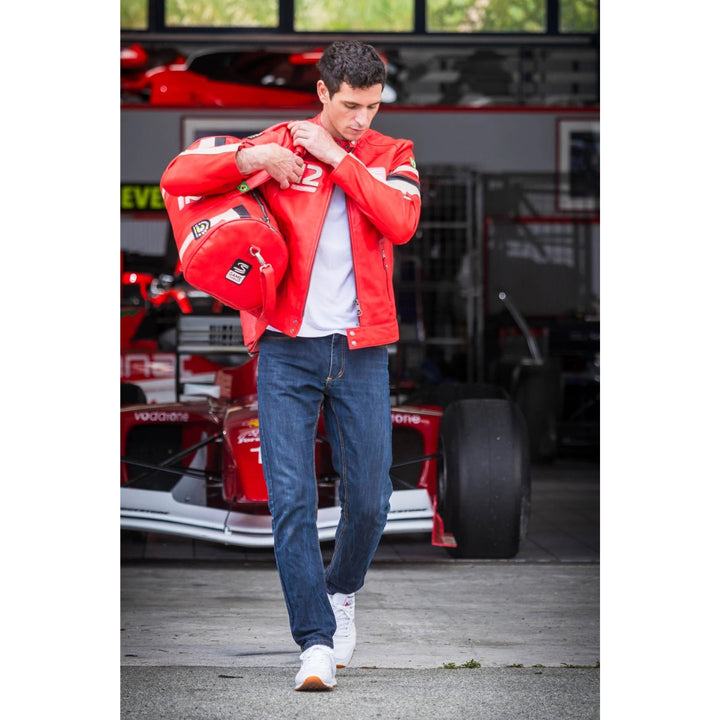 Officially Licensed Ayrton Senna "Magic Senna" Leather Men's Jacket - Red