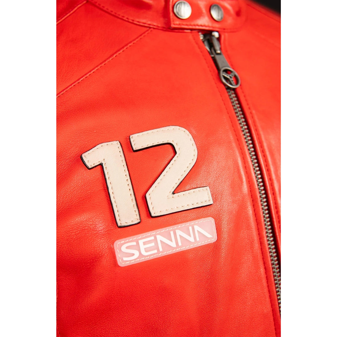 Ayrton Senna #12 1988 McLaren MP4/4 Men's Leather Jacket - Red