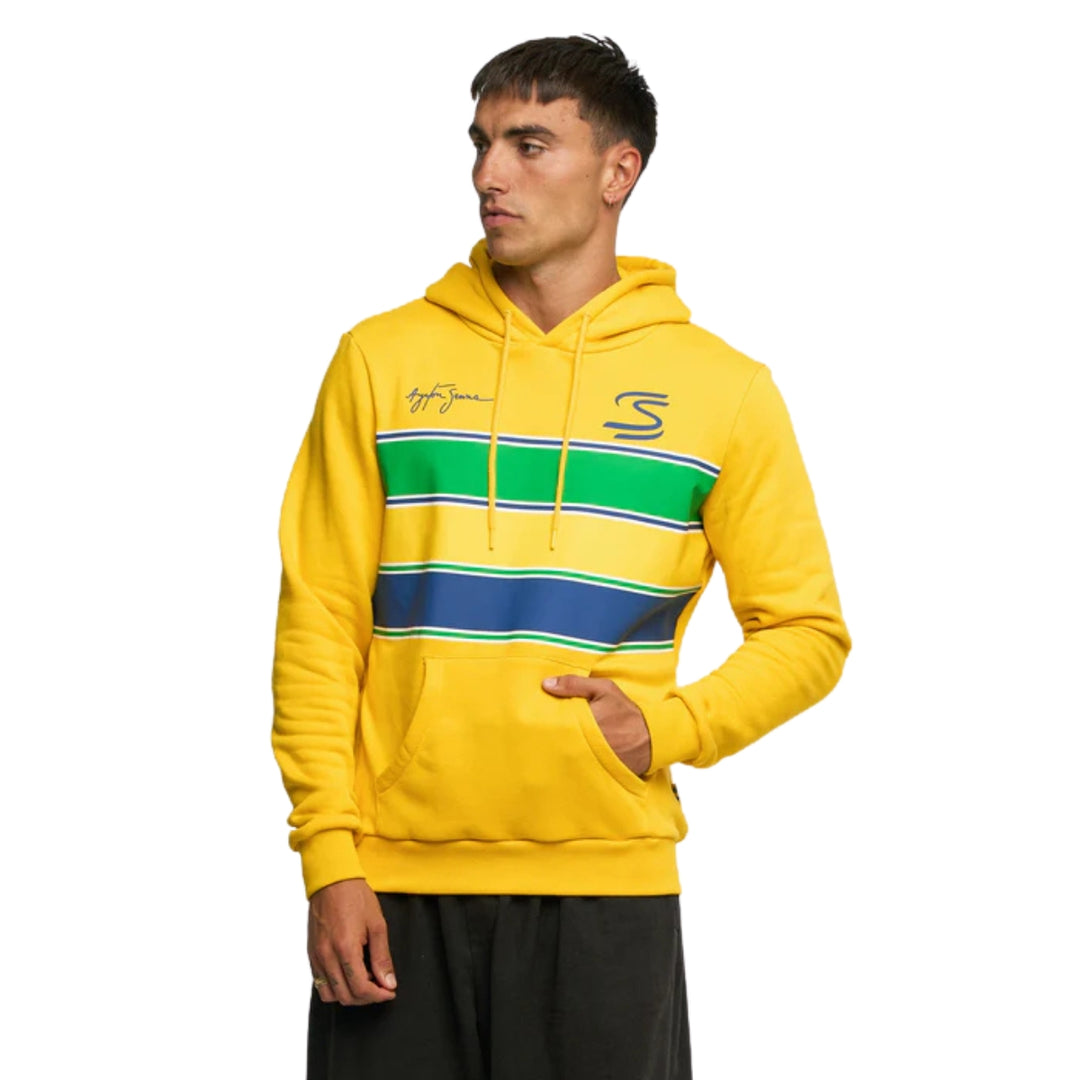 Ayrton Senna Stripe Pullover Hooded Men's Sweatshirt - Yellow