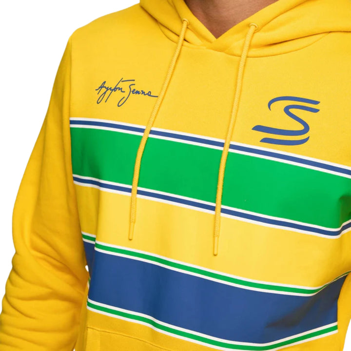 Ayrton Senna Stripe Pullover Hooded Men's Sweatshirt - Yellow