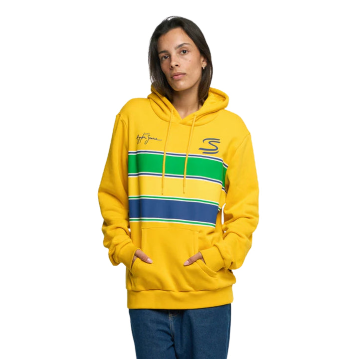 Ayrton Senna Stripe Pullover Hooded Men's Sweatshirt - Yellow