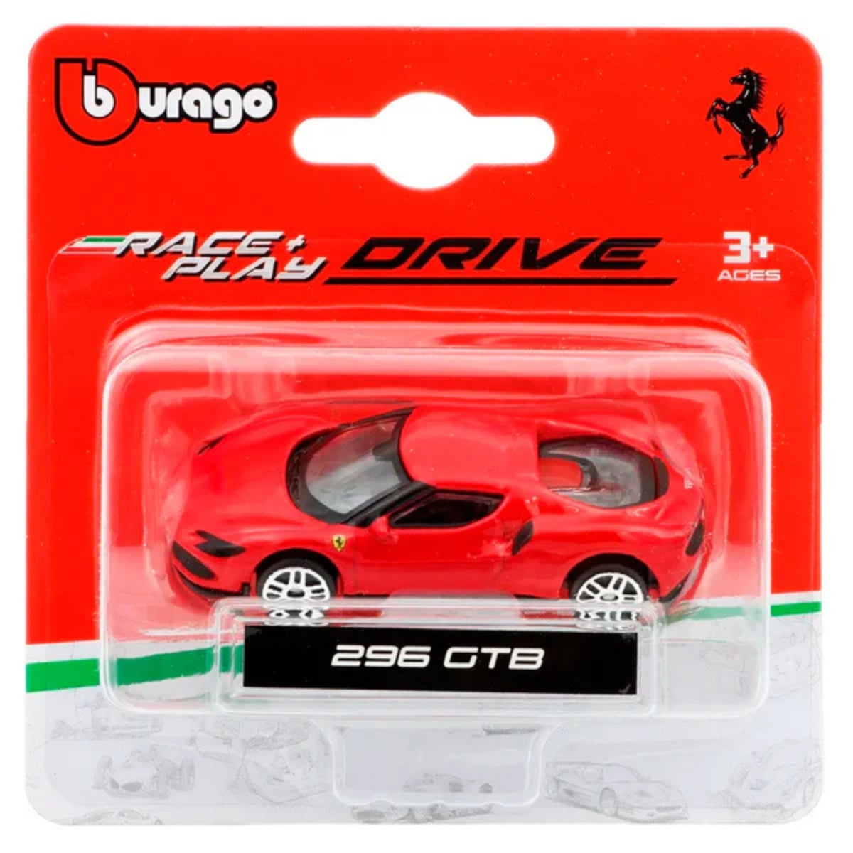 Bburago 1:18 Ferrari 296 GTB Race & Play – Modèle Miniature Die-cast, Finition électrostatique, Collection