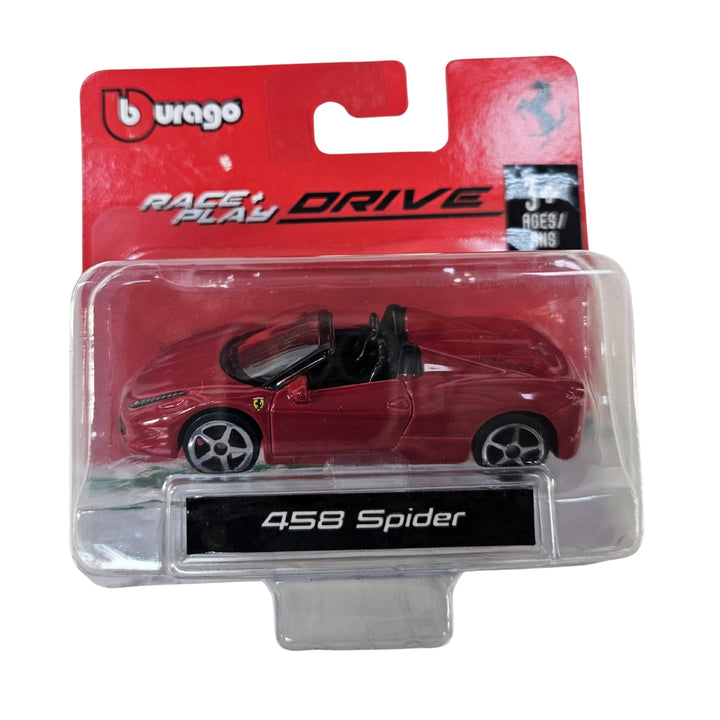Ferrari 458 Spider Bburago Race + Play 1:64 Scale Model Car - Red