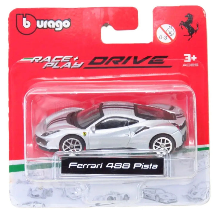 Ferrari 488 Pista Bburago Race + Play 1:64 Scale Model Car - Silver