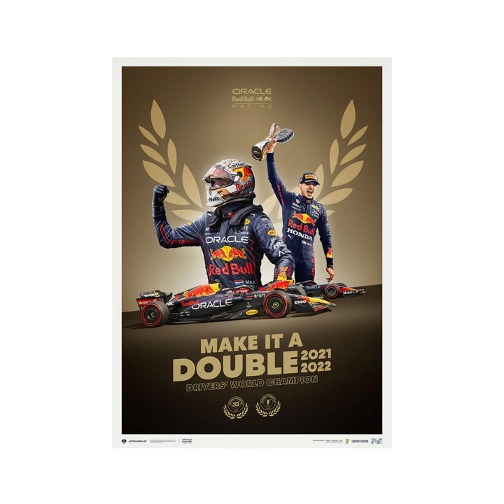 Red Bull Racing F1™ Team Max Verstappen 'Make It A Double' F1™ World Drivers' Champion Poster - Gold