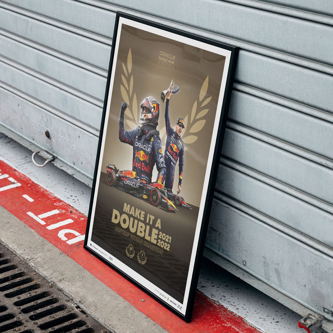 Red Bull Racing F1™ Team Max Verstappen 'Make It A Double' F1™ World Drivers' Champion Poster - Gold