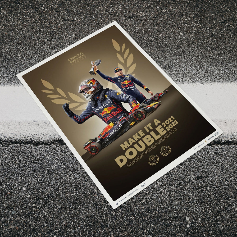 Red Bull Racing F1™ Team Max Verstappen 'Make It A Double' F1™ World Drivers' Champion Poster - Gold