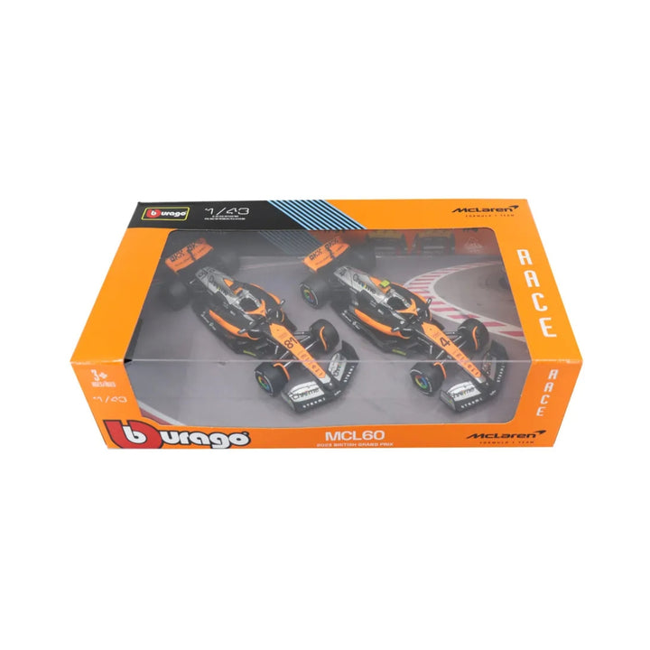 McLaren F1™ Team BRITISH GP Lando Norris & Oscar Piastri MCL60 Bburago 1:43 Scale Model Car - Papaya