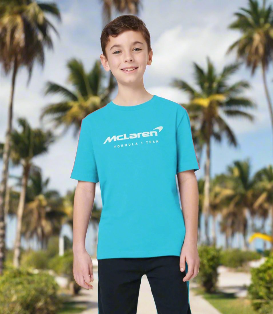 McLaren F1™ Team Miami Neon Logo Junior Kids Unisex T-shirt - Vice Blue