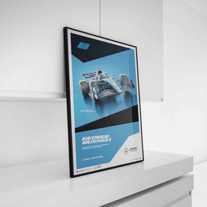 Mercedes-AMG Petronas F1 Team - George Russell - 2022 Poster - Blue and Black
