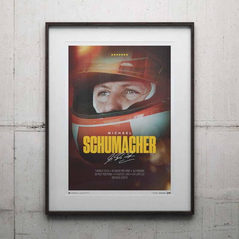 Michael Schumacher Career Achievements 'Keep Fighting' Mini Poster - Red