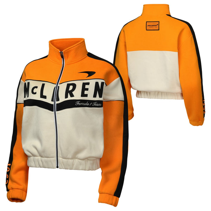 McLaren Ladies Top Speed Track Fleece Cropped Jacket  Papaya Beige