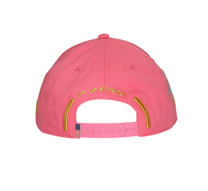 Snapback closure with Gold Stitching flairs with USA Flag and P Zero needled logo on the back