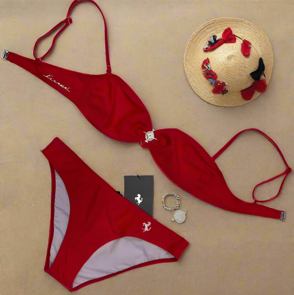 Ferrari Retro Logo Classic Top and Bottom Women s Bikini Set Red FANABOX