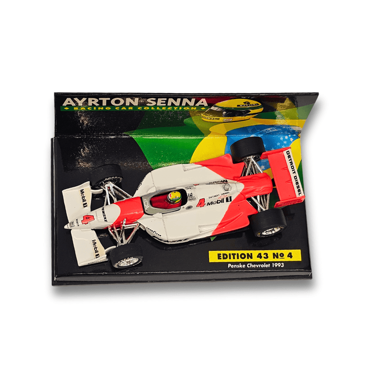 Modèle réduit de voiture miniature moulée sous pression Minichamps « What if » de 1993, Ayrton Senna, Indy Penske Chevrolet, échelle 1:43, blanche