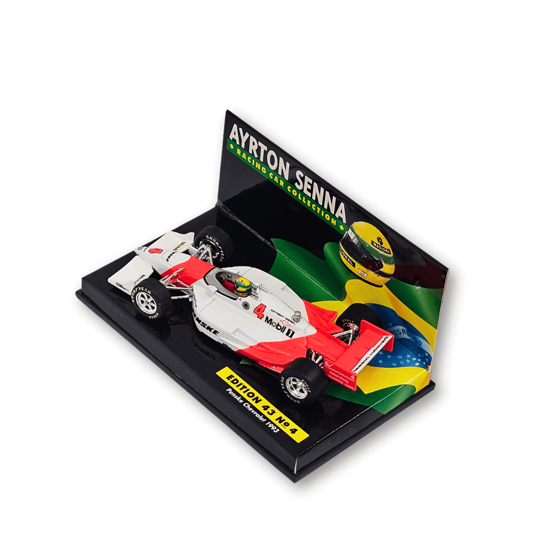 Modèle réduit de voiture miniature moulée sous pression Minichamps « What if » de 1993, Ayrton Senna, Indy Penske Chevrolet, échelle 1:43, blanche