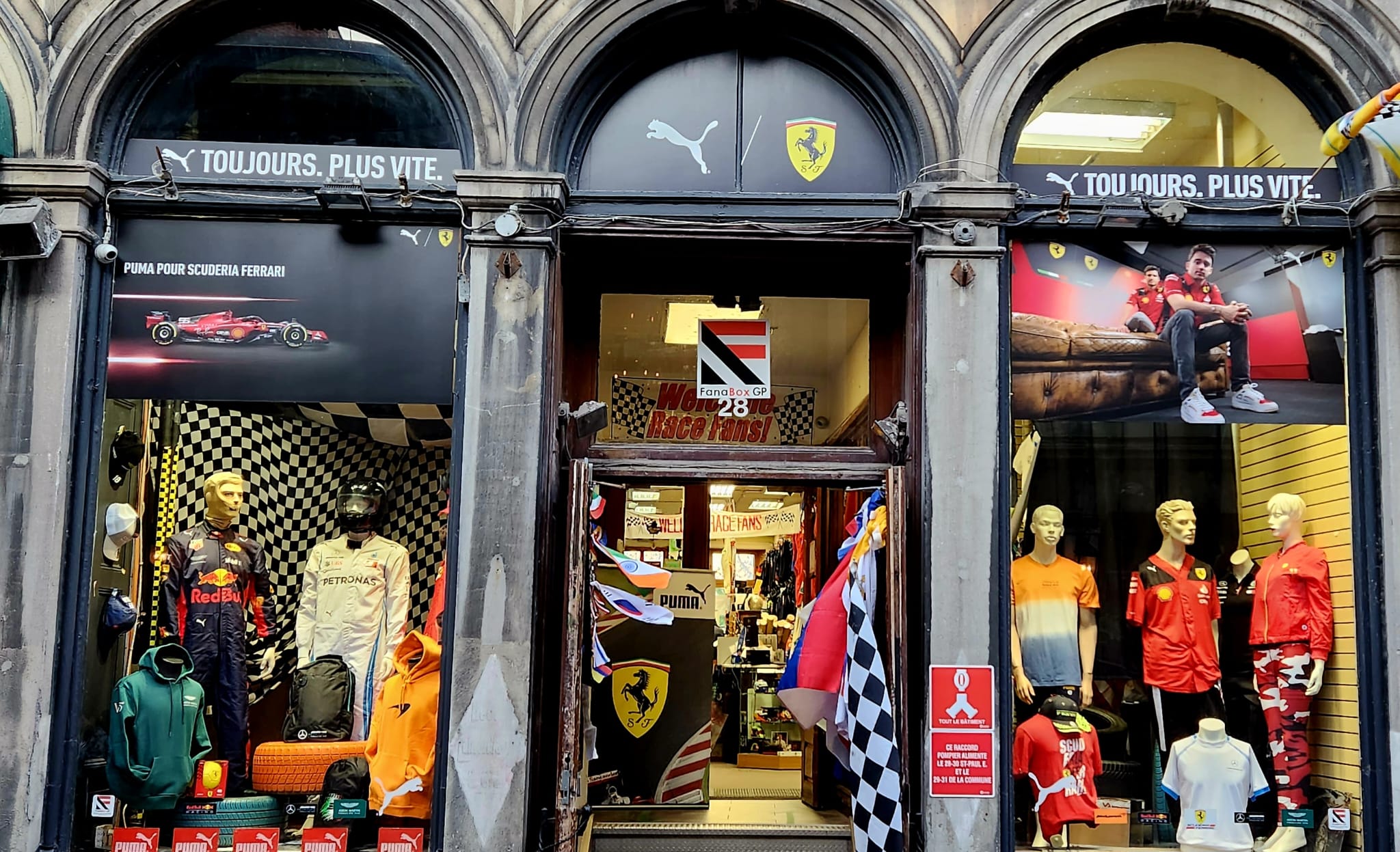 High-quality Formula 1™ merchandise Brick and Mortar Window Display of Boutique located in Canada