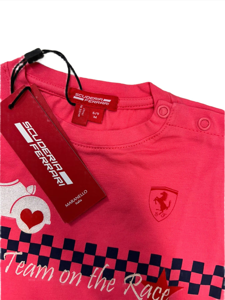 Scuderia Ferrari 'Lovely Team on the Race" Baby Girl Childrens' T-Shirt - Salmon Pink