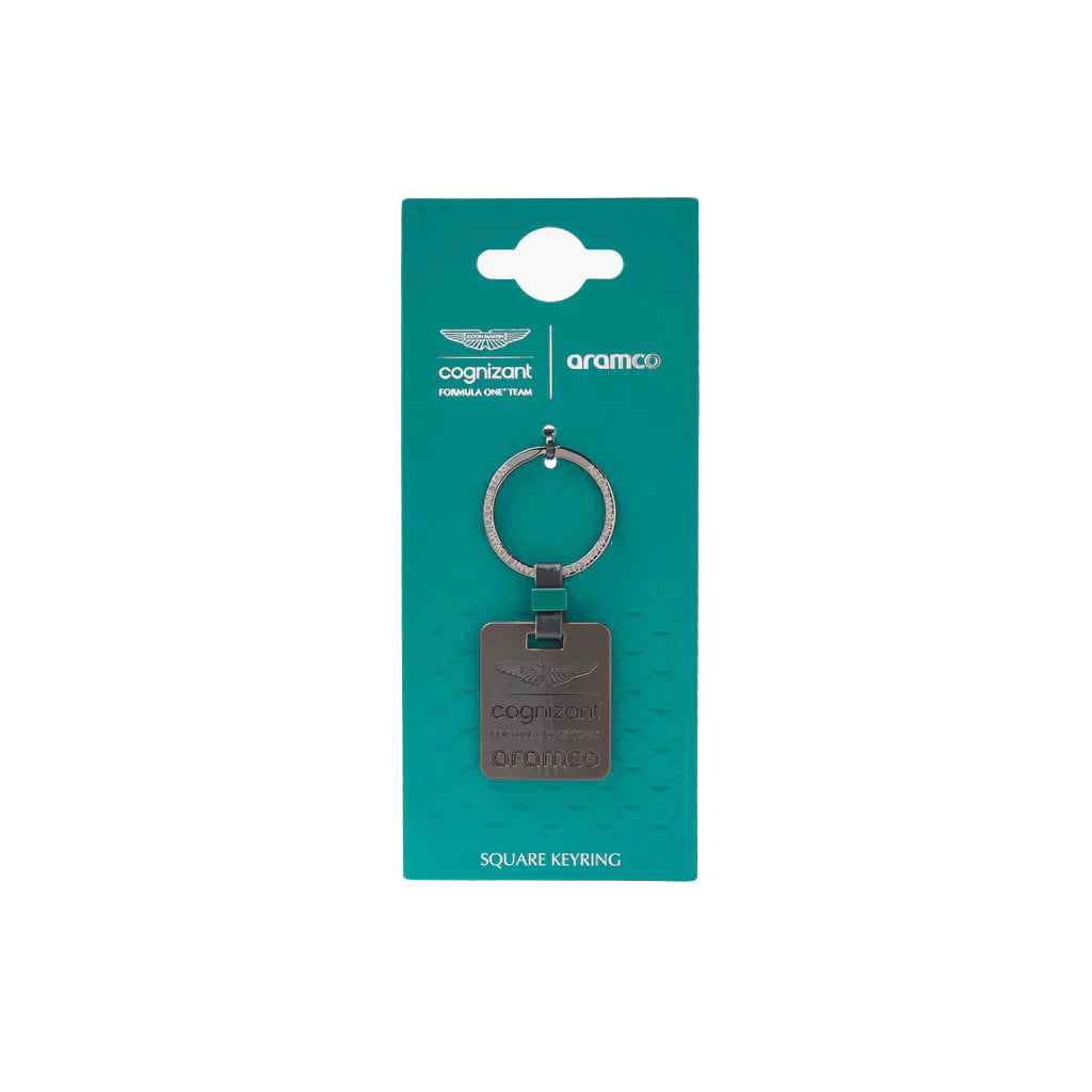 Aston Martin Cognizant Formula One™ Team Square Metal Keyring Keychain Key fob Holder - Metallic Silver