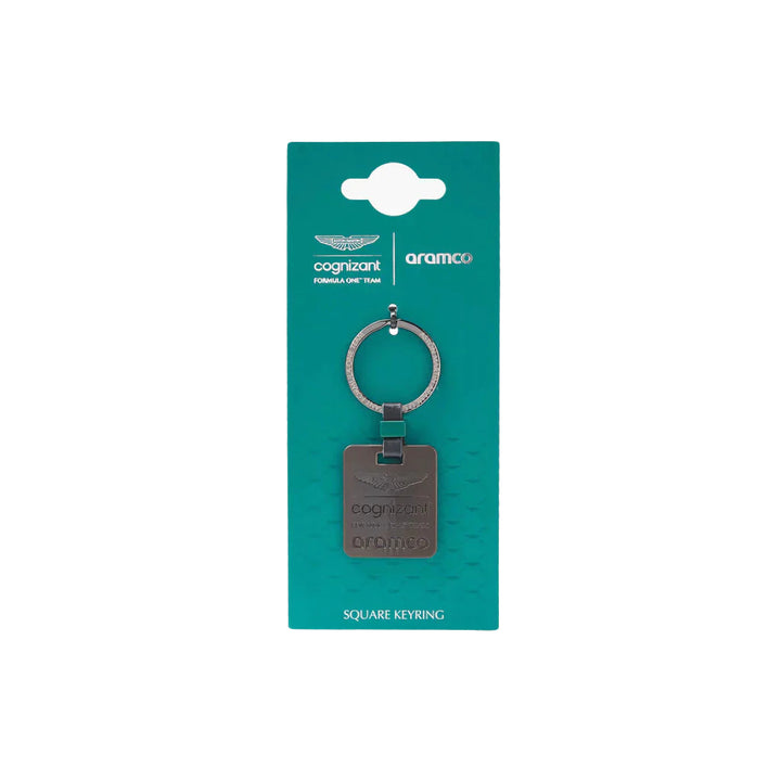 Aston Martin Cognizant Formula One™ Team Square Metal Keyring Keychain Key fob Holder - Metallic Silver