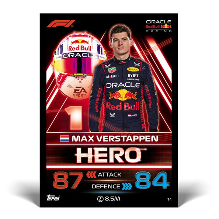 2023 Oracle Red Bull Racing Max Verstappen F1 Hero F1 Formula 1 Turbo Attax 2023 Official Topps Trading Cards Blue