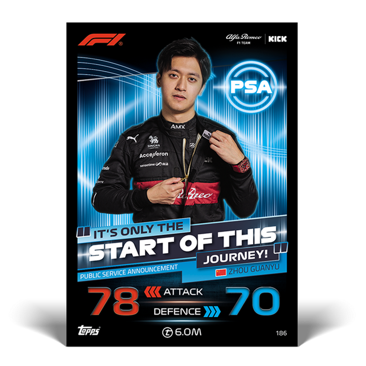 2023 Alfa Romeo Zhou Guanyu F1 Hero It's Only the Start of this Journey Turbo Attax 2023 Official Topps Trading Cards Black