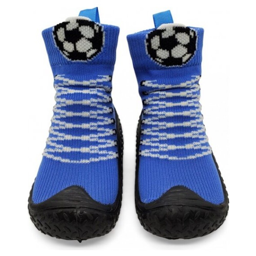 Tickle Toes Boys Blue Non-Slip Shoes With Faux White Lace And Soccer Ball Design - Kids - Blue