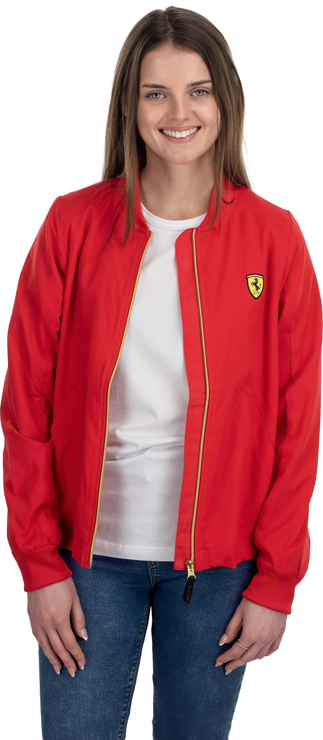 Scuderia Ferrari Bomber Long Sleeve Zip Up Jacket Women Red FANABOX