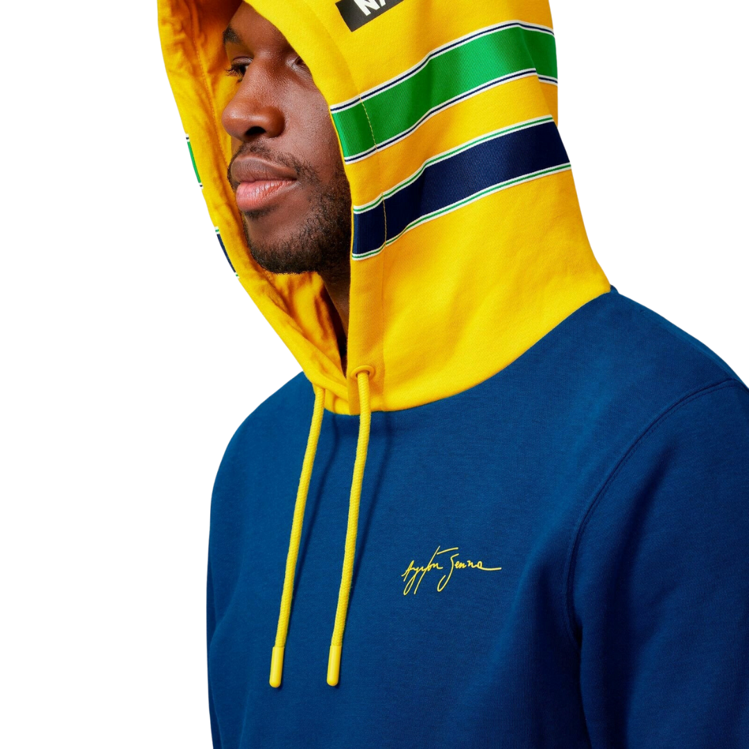 Ayrton Senna Fanwear Brazilian Stripe Helmet Design Hooded Sweatshirt - Men - Yellow, Blue and Green