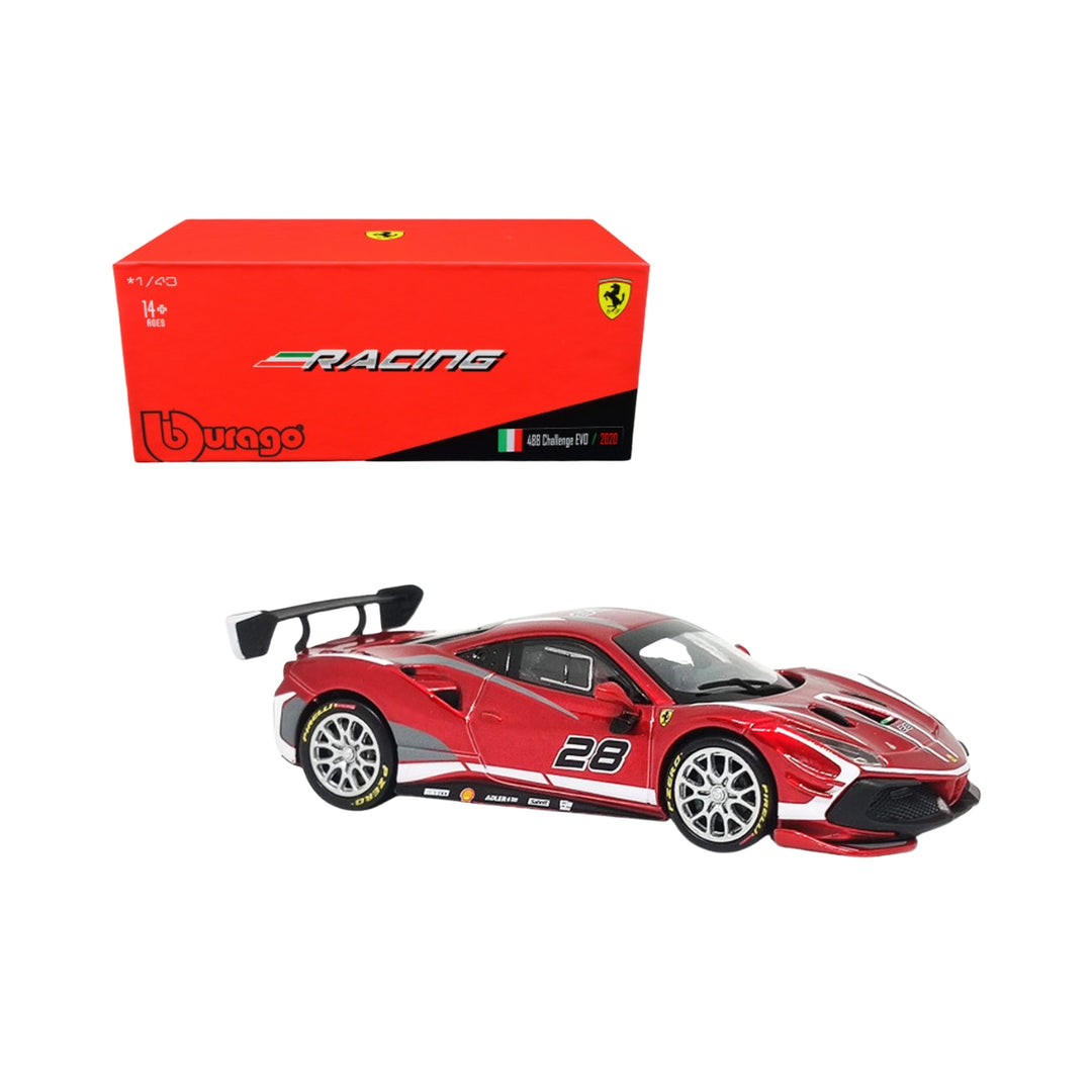 2020 Ferrari BBurago 488 Challenge Evo #28 Red 1:43 Diecast Model Car
