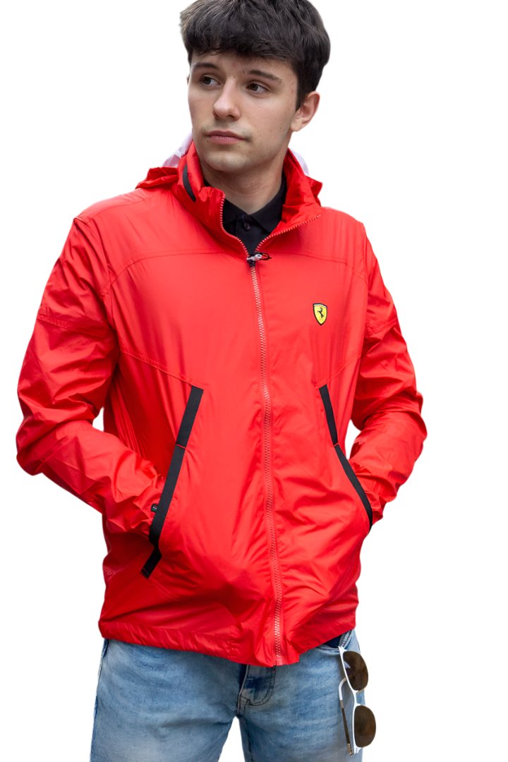 Scuderia Ferrari Hooded Rain Jacket Men's  Windbreaker - Red