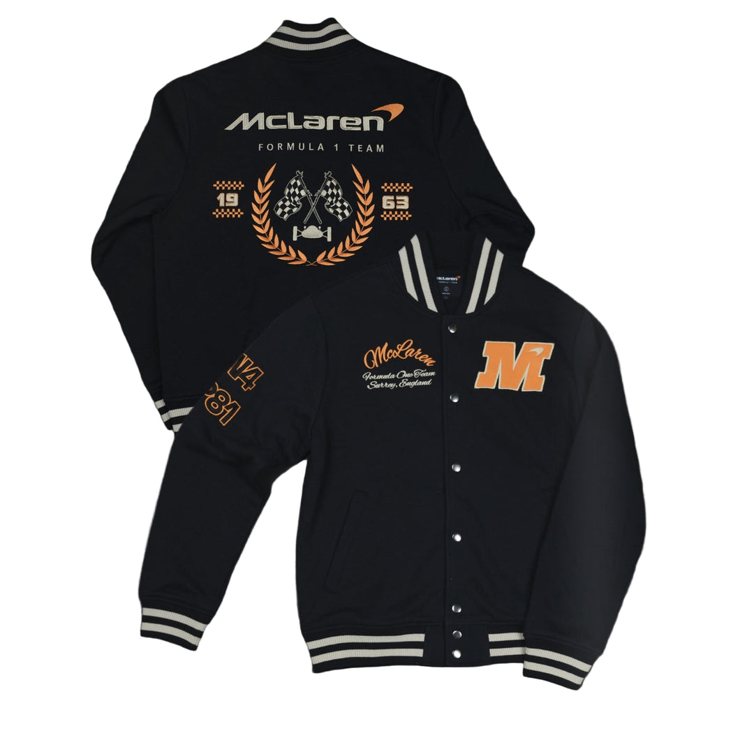 2025 McLaren F1™ Team Auto Racing Car Men's Varsity Embroidered Jacket - Black