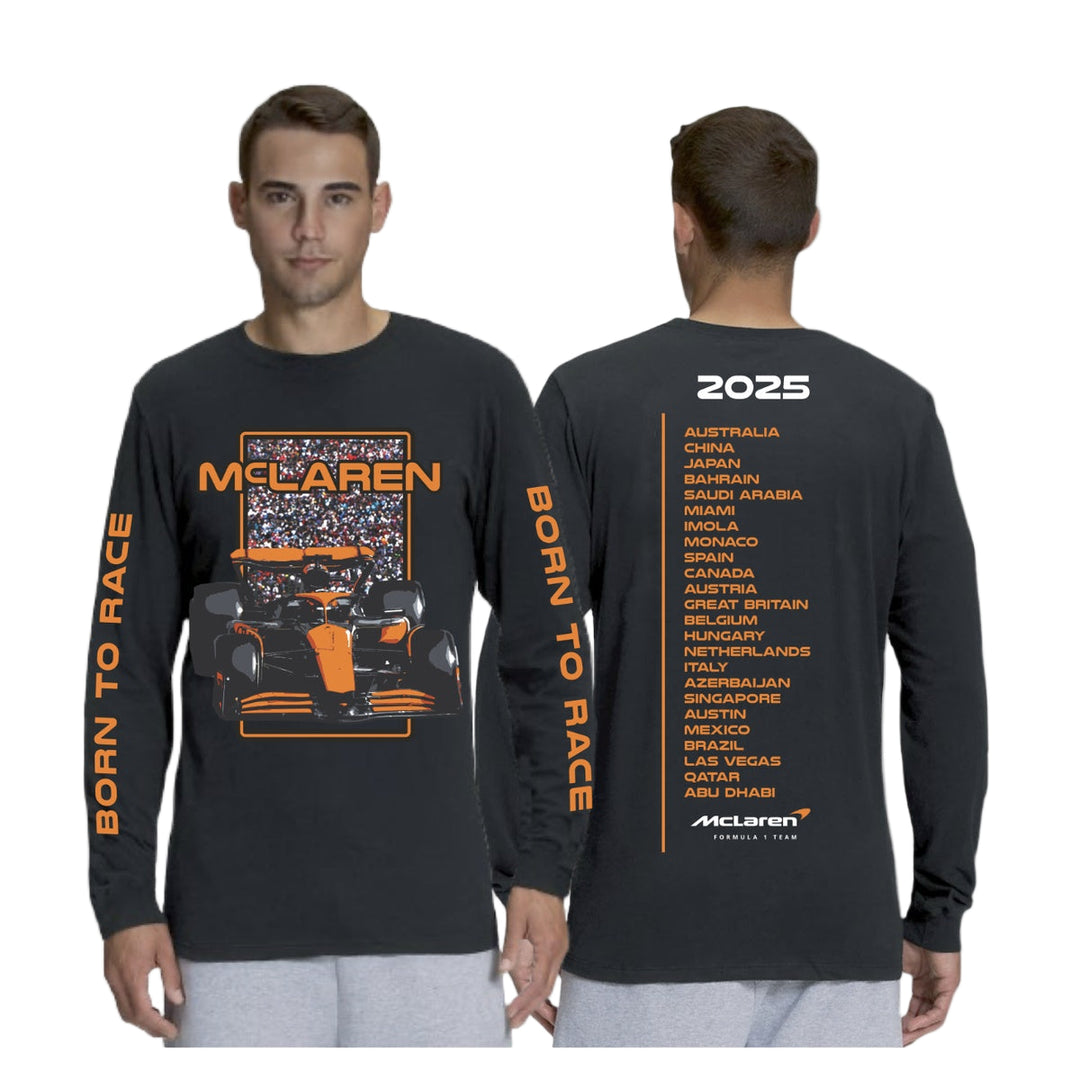 2025 McLaren F1™ Team 'On the Track' Formula 1™ Season Calendar Long Sleeve Men's T-Shirt - Black