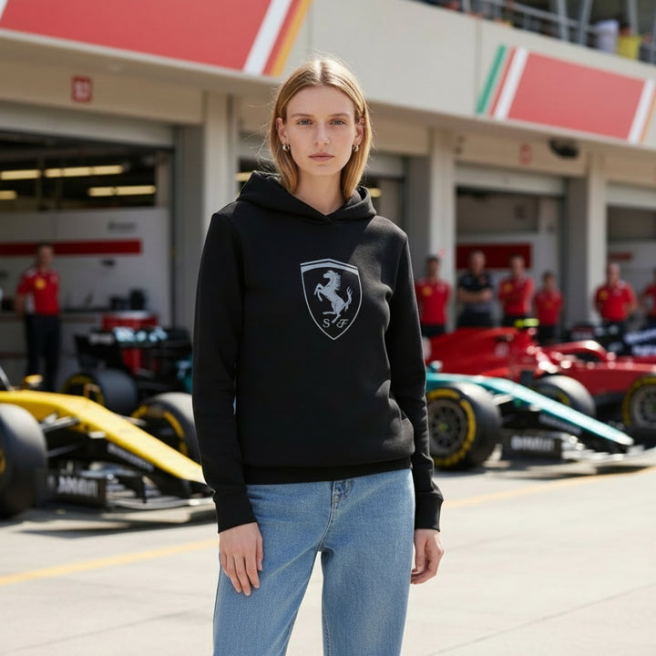 2025 Scuderia Ferrari F1 Race Women's Ladies' Fleece Hoodie Sweatshirt - Black or Mauve Mist Pink by Puma