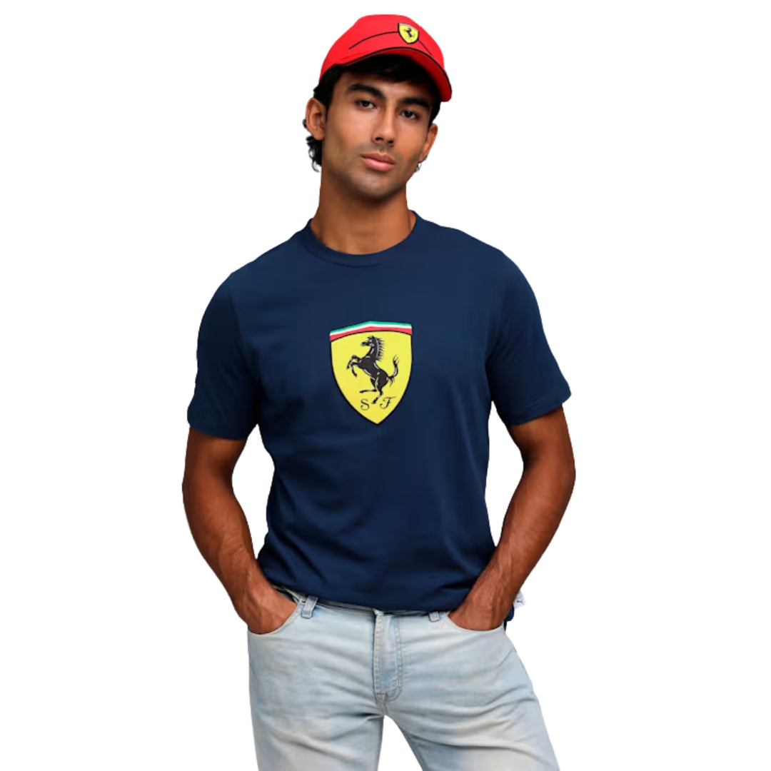 2025 Scuderia Ferrari F1™ Team Colored Shield Men's T-Shirt - Rosso Corsa Red / Black / Persian Blue
