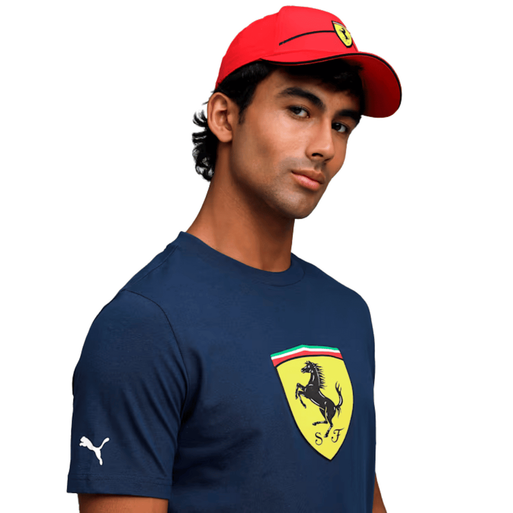 2025 Scuderia Ferrari F1™ Team Colored Shield Men's T-Shirt - Rosso Corsa Red / Black / Persian Blue