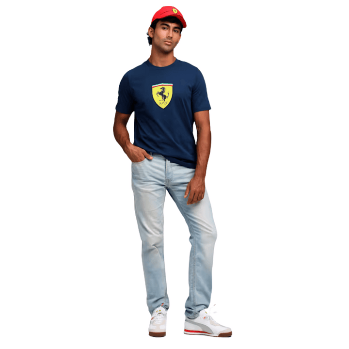 2025 Scuderia Ferrari F1™ Team Colored Shield Men's T-Shirt - Rosso Corsa Red / Black / Persian Blue