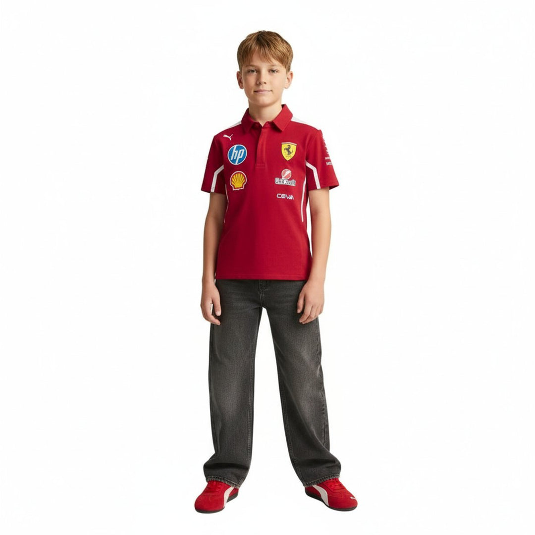 2025 Scuderia Ferrari HP F1™ Team Kid's Youth Boys Polo Shirt by Puma - Dark Cherry Red