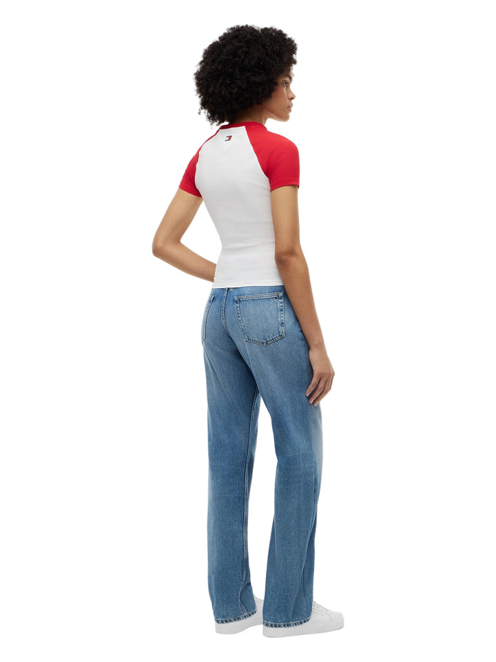 Sergio Perez or Valetrri Bottas lady race fan wearing a red and white Cadillac F1 Team Raglan women&