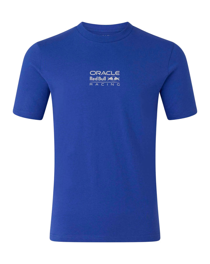 Blue kids boys and girls t-shirt with Oracle Red Bull Racing logo on a gray background